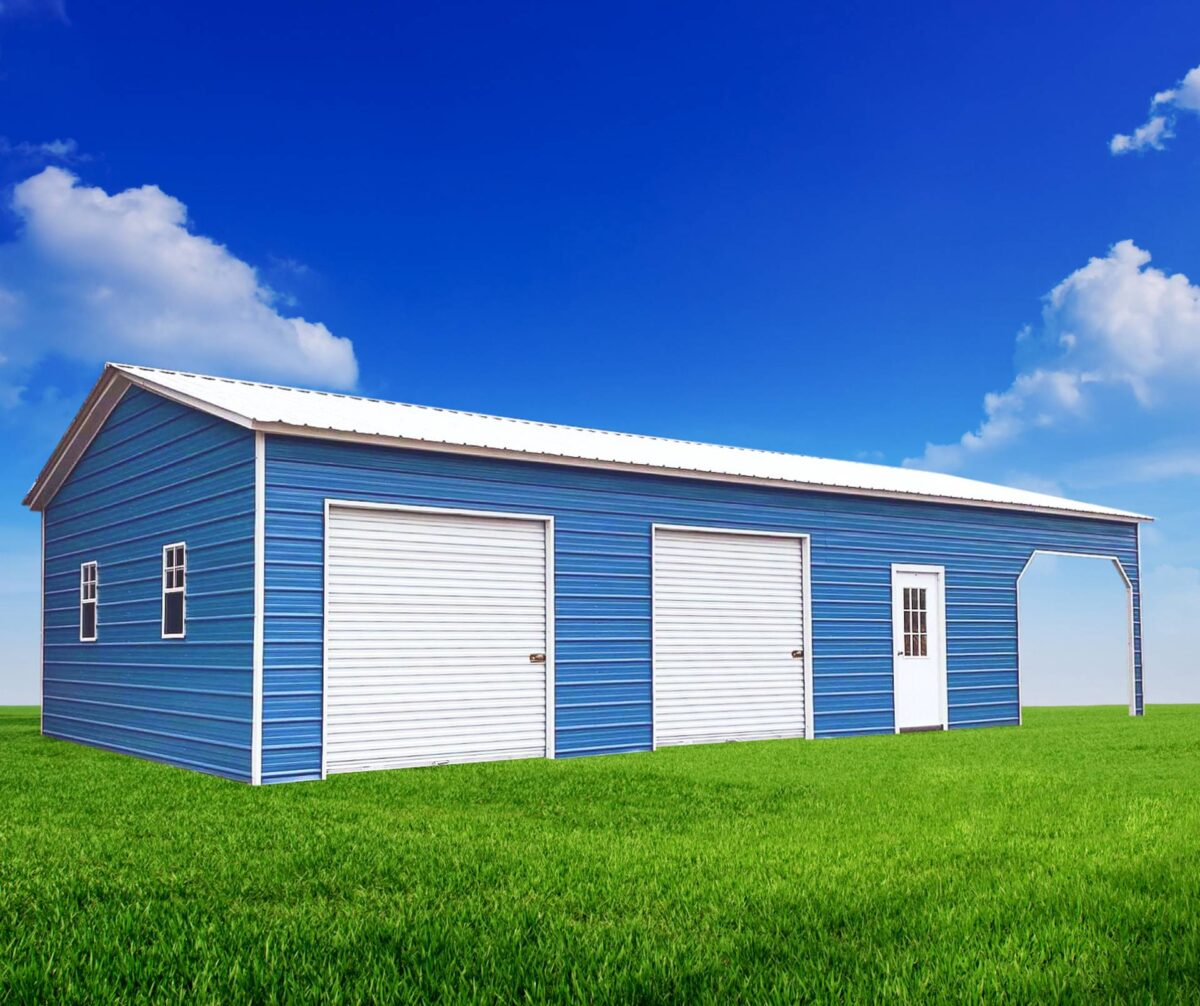 Blue Combo Garage with Dutch Corners | Custom Structures Direct