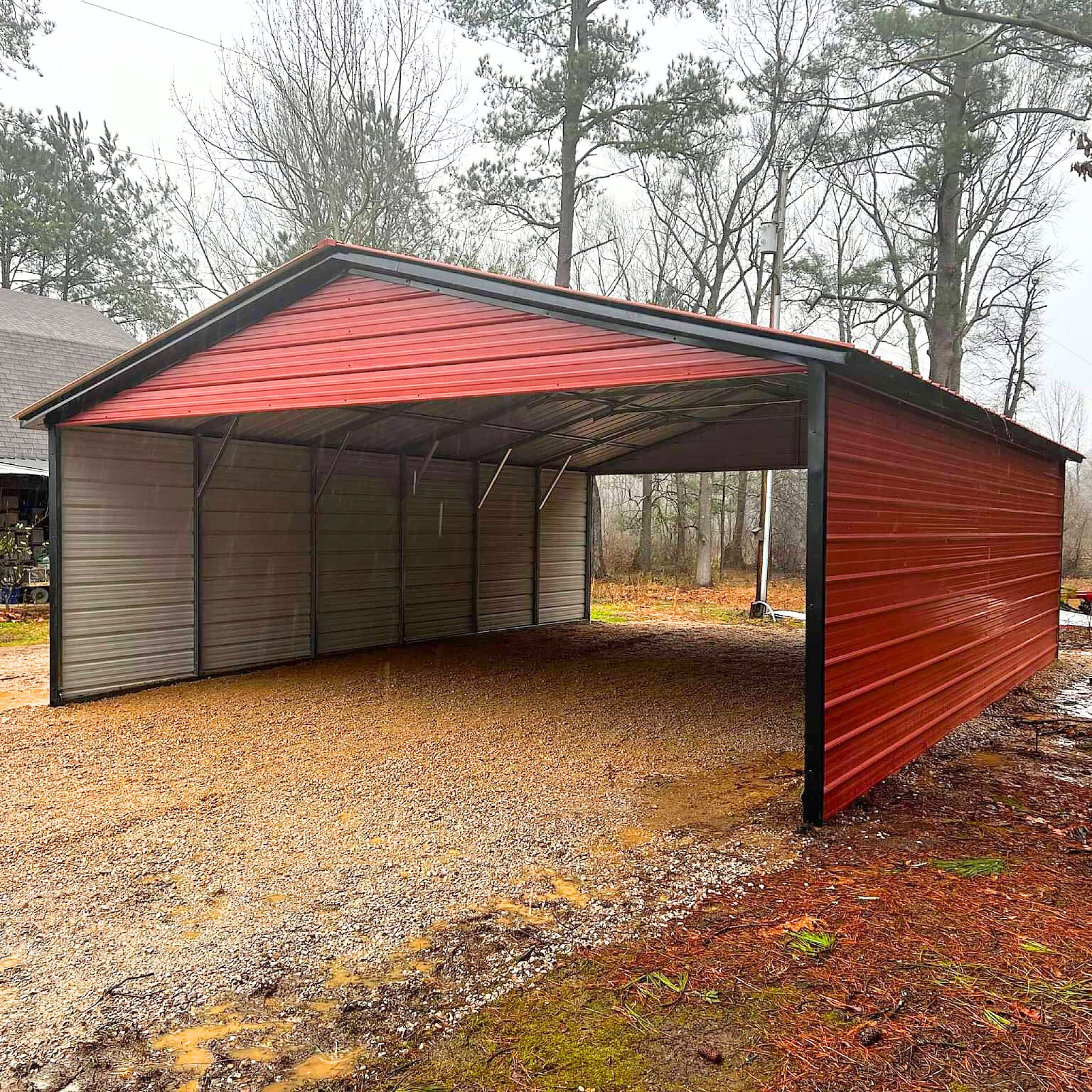 Red Double Gable Carport | Custom Structures Direct