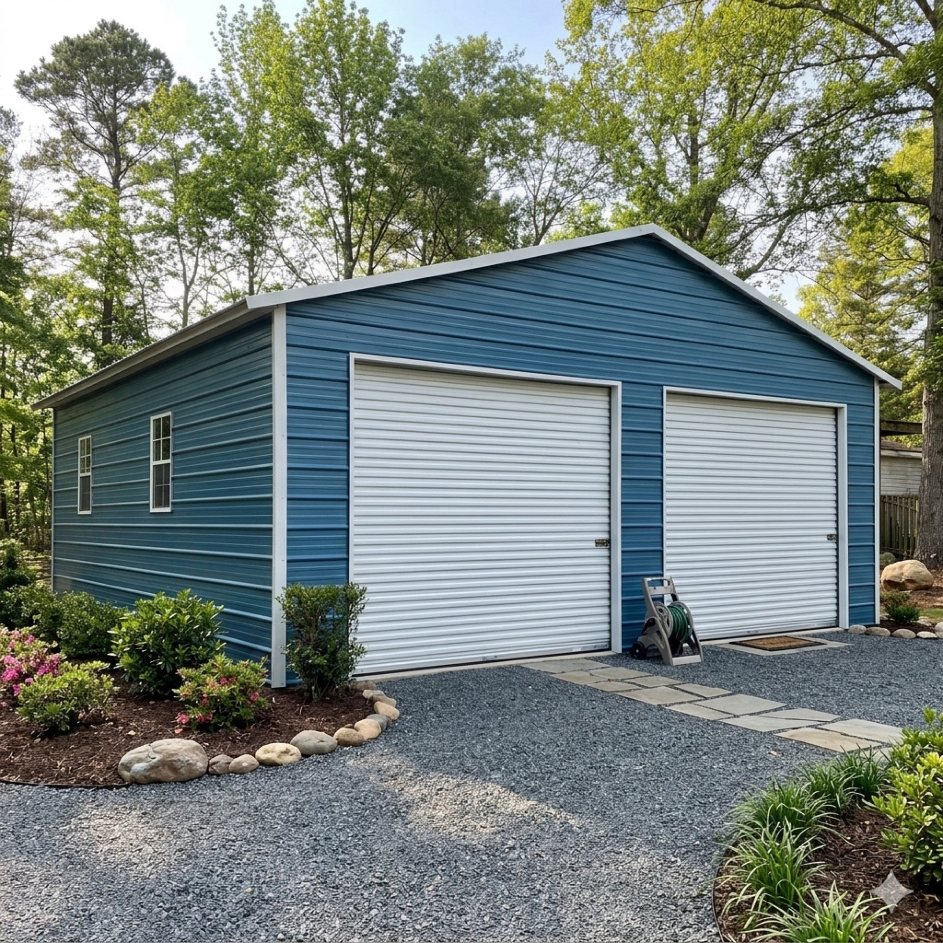 Four Window Double Hawaiian Blue Garage - 9055