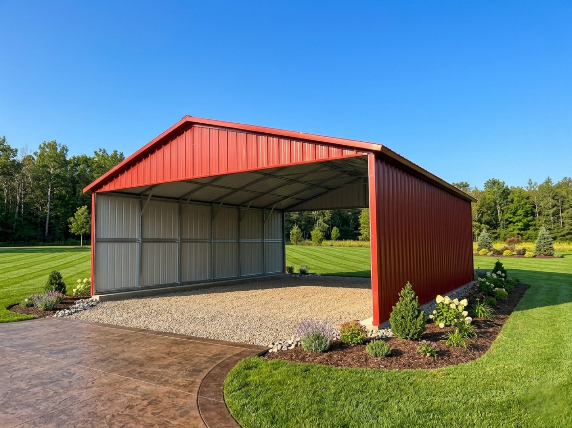 Wide Red A-Frame Carport with Vertical Walls - 3026